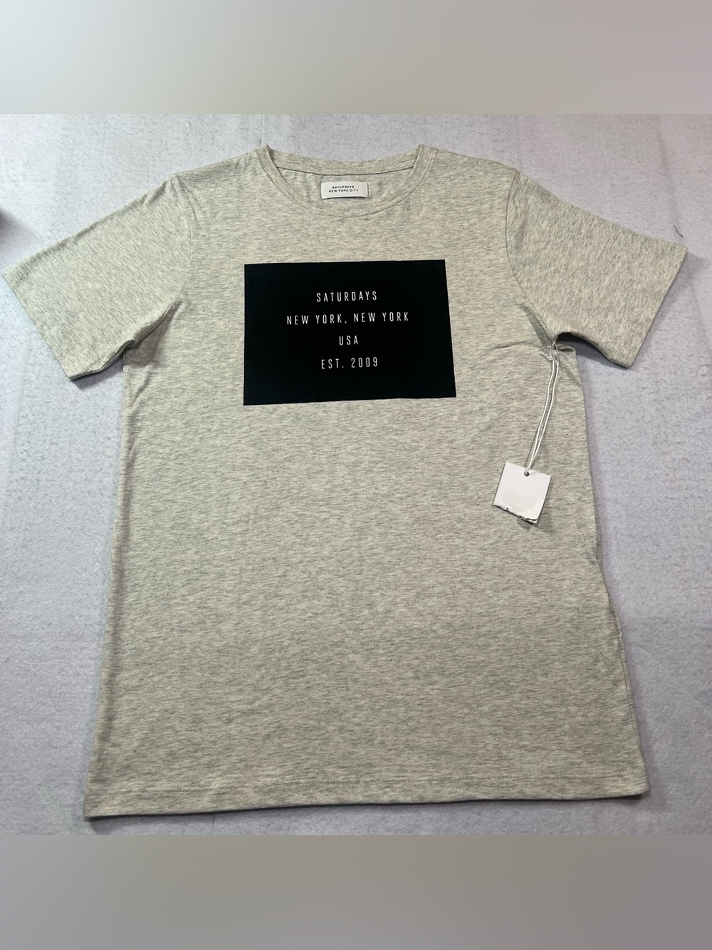 NWT Saturdays NYC Established Box Logo Tee Heather Grey Short Sleeve Men's S